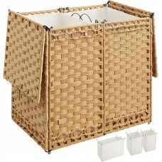 Woven Laundry Hamper with Lid, 65L Foldable Clothes Basket with 2 Removable Liner Bags, Rattan-Style Hamper with Handles for Sorting Dark & Light Laundry – Goose Yellow Model RXKE02NL